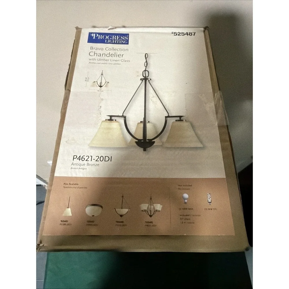 Progress Lighting Bravo 3-Light Antique Bronze Transitional Chandelier FREE SHIP